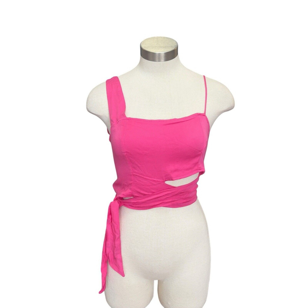 NWT Free People Women Festival Fuchsia Mila Pink Tie Front Crop Top Sz. M
